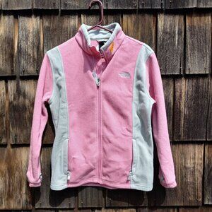 Girls North Face Pink Gray‎ Full Zip Fleece Jacket Size Youth